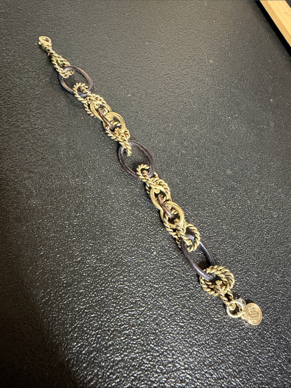 Dana Buchman Gold and Dark Brown Linked Chain Bracelet